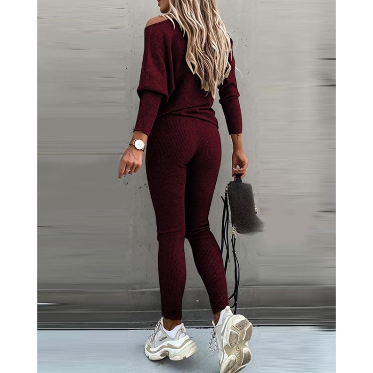 2 in 1 Autumn Pure Color Slanted Shoulder Long Sleeve Sweatshirt Set For Ladies