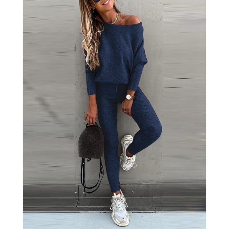 2 in 1 Autumn Pure Color Slanted Shoulder Long Sleeve Sweatshirt Set For Ladies