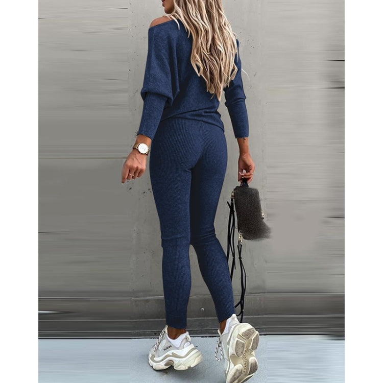 2 in 1 Autumn Pure Color Slanted Shoulder Long Sleeve Sweatshirt Set For Ladies