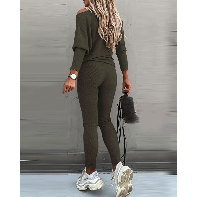 2 in 1 Autumn Pure Color Slanted Shoulder Long Sleeve Sweatshirt Set For Ladies