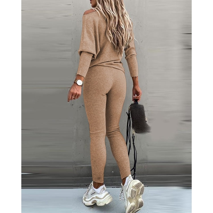 2 in 1 Autumn Pure Color Slanted Shoulder Long Sleeve Sweatshirt Set For Ladies