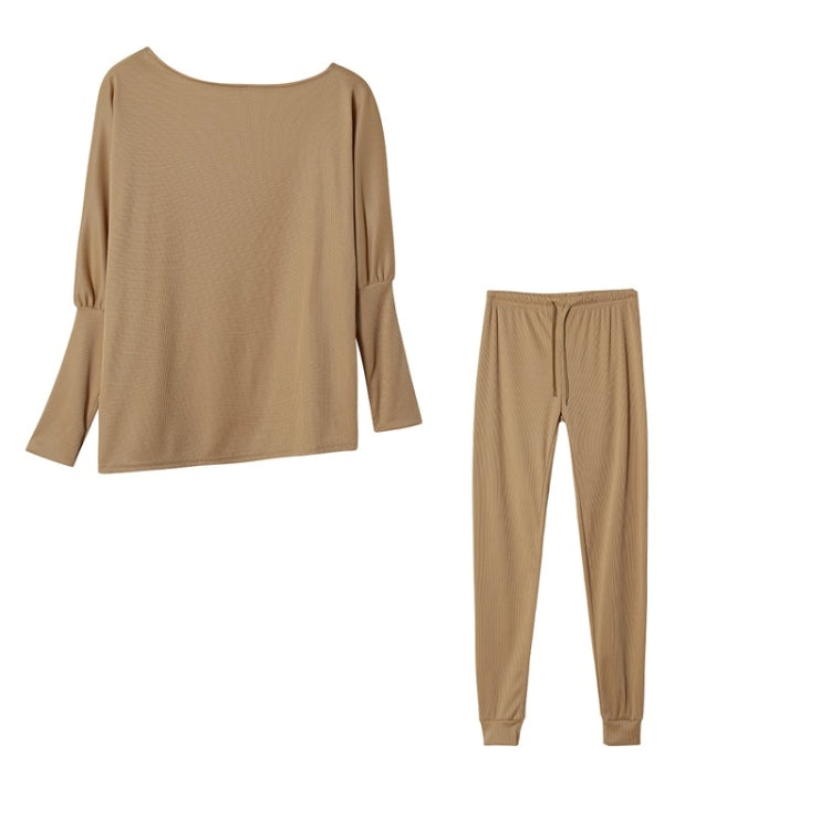 2 in 1 Autumn Pure Color Slanted Shoulder Long Sleeve Sweatshirt Set For Ladies