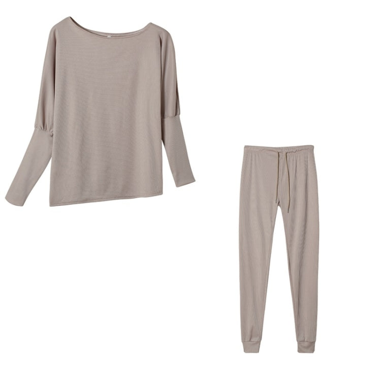 2 in 1 Autumn Pure Color Slanted Shoulder Long Sleeve Sweatshirt Set For Ladies