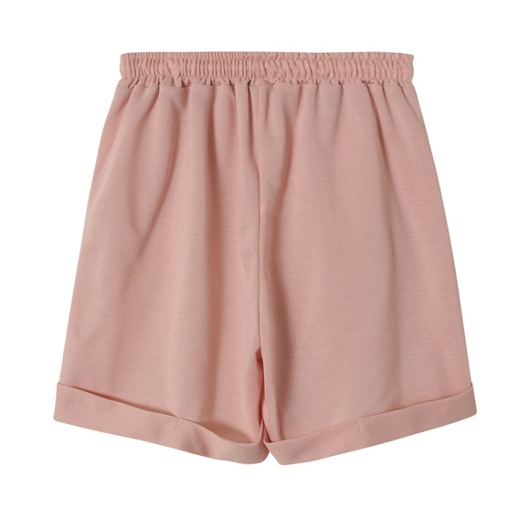 2 in 1 Spring Autumn Solid Color Loose Round Neck Long Sleeve Shirt + Shorts Set for Ladies