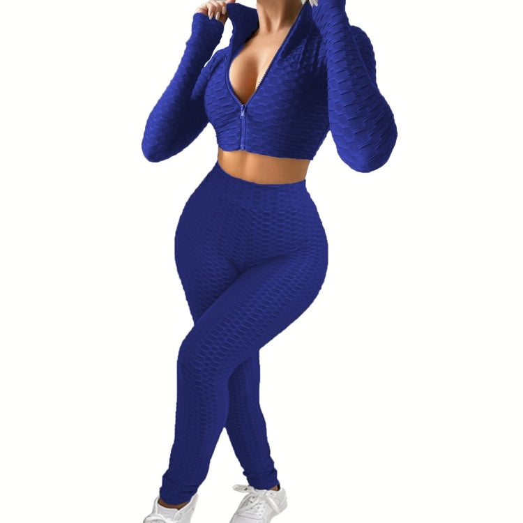 2 in 1 Spring Autumn Net Pattern Solid Color Zipper Long-sleeved Shirt + Trousers Suit for Ladies