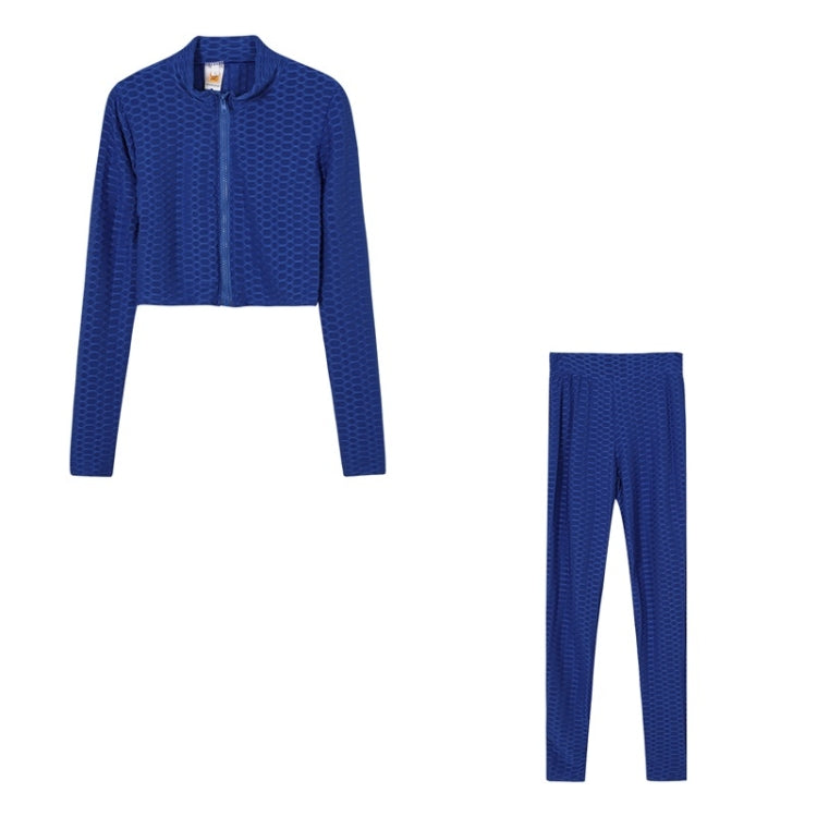 2 in 1 Spring Autumn Net Pattern Solid Color Zipper Long-sleeved Shirt + Trousers Suit for Ladies