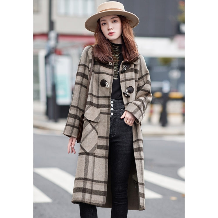 Winter Plaid Pattern Double-sided Mid-length Loose Woolen Coat for Women