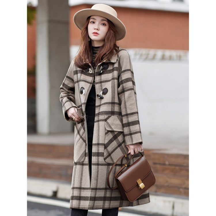 Winter Plaid Pattern Double-sided Mid-length Loose Woolen Coat for Women
