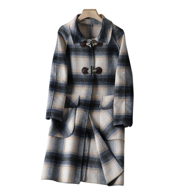 Winter Plaid Pattern Double-sided Mid-length Loose Woolen Coat for Women