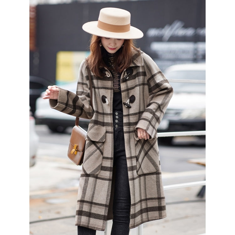 Winter Plaid Pattern Double-sided Mid-length Loose Woolen Coat for Women