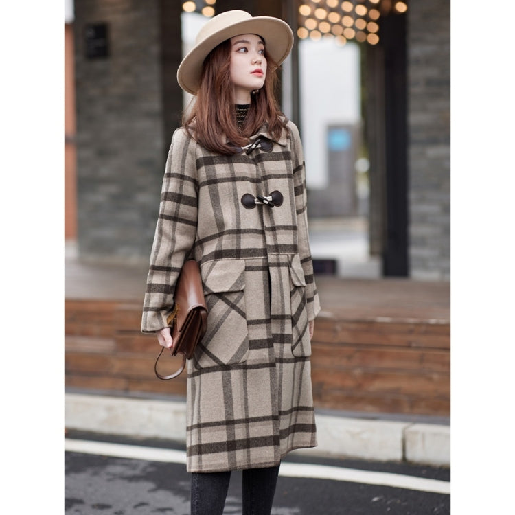 Winter Plaid Pattern Double-sided Mid-length Loose Woolen Coat for Women