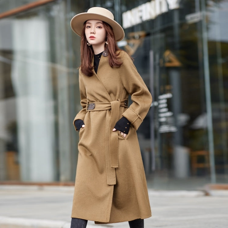 Winter Solid Color Mid-length Loose Woolen Coat With Belt for Women