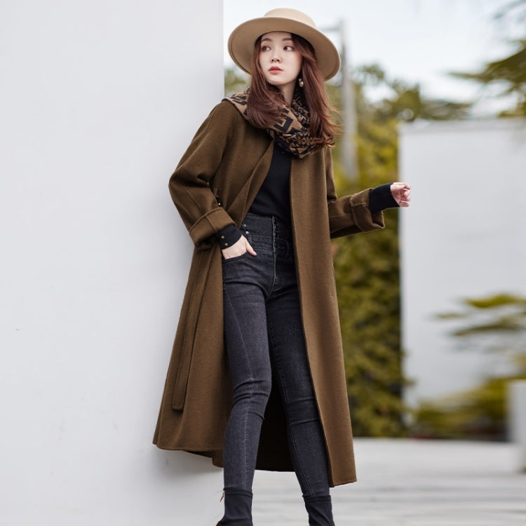 Winter Solid Color Mid-length Loose Woolen Coat With Belt for Women