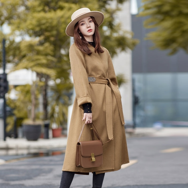 Winter Solid Color Mid-length Loose Woolen Coat With Belt for Women