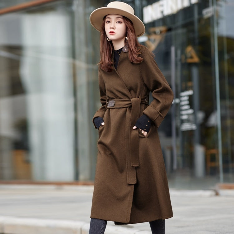 Winter Solid Color Mid-length Loose Woolen Coat With Belt for Women