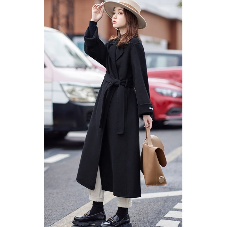 Winter Solid Color Double-sided Mid-length Loose Woolen Coat With Belt for Women