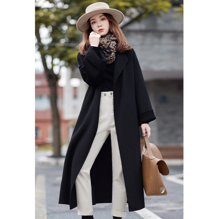 Winter Solid Color Double-sided Mid-length Loose Woolen Coat With Belt for Women