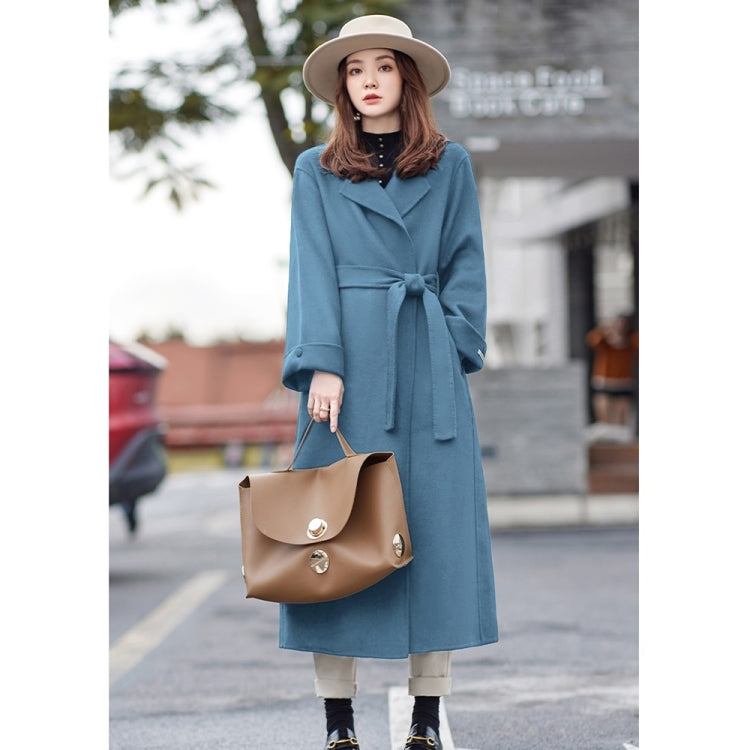 Winter Solid Color Double-sided Mid-length Loose Woolen Coat With Belt for Women