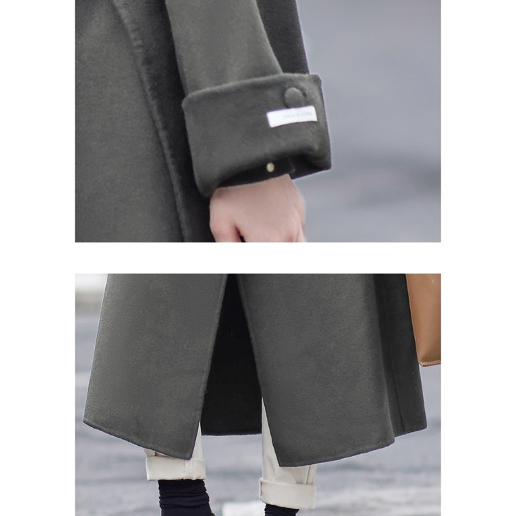 Winter Solid Color Double-sided Mid-length Loose Woolen Coat With Belt for Women