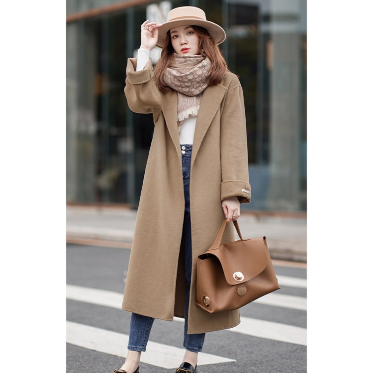 Winter Solid Color Double-sided Mid-length Loose Woolen Coat With Belt for Women