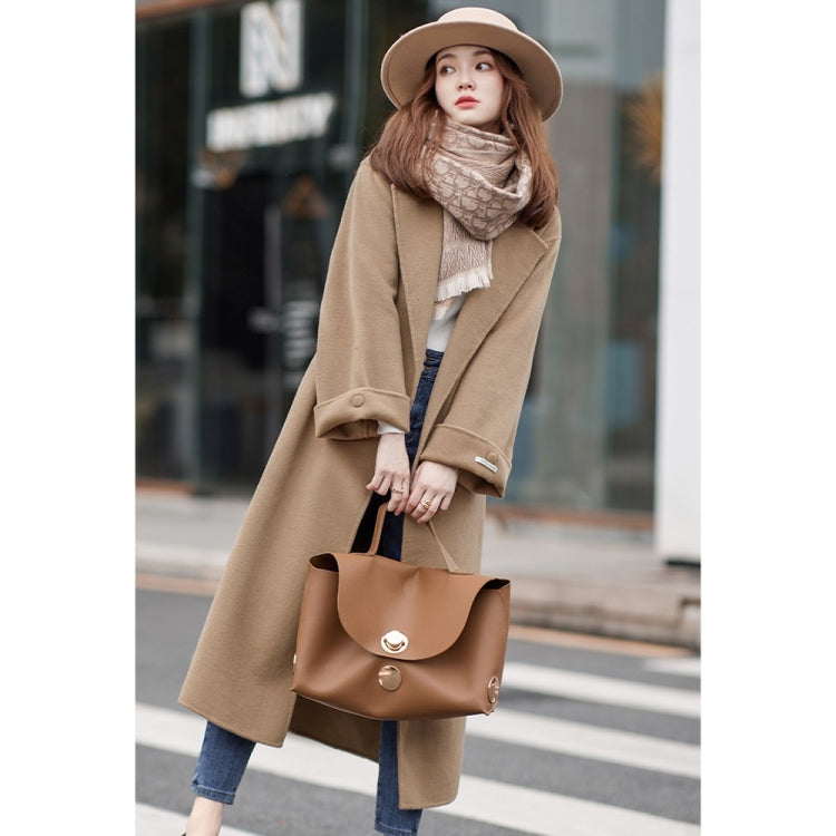Winter Solid Color Double-sided Mid-length Loose Woolen Coat With Belt for Women