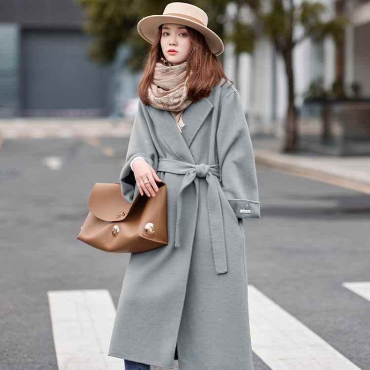Winter Solid Color Double-sided Mid-length Loose Woolen Coat With Belt for Women