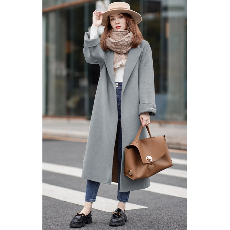 Winter Solid Color Double-sided Mid-length Loose Woolen Coat With Belt for Women
