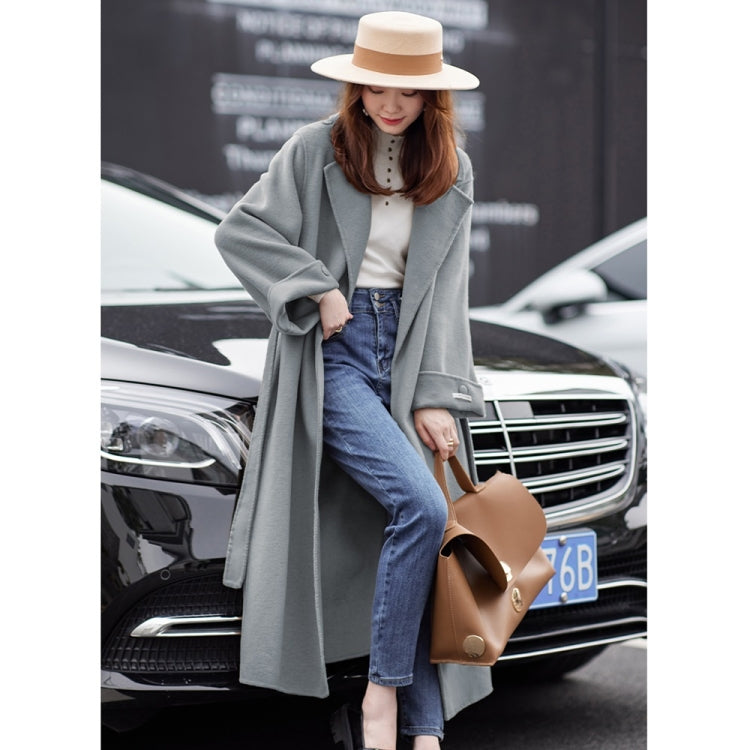 Winter Solid Color Double-sided Mid-length Loose Woolen Coat With Belt for Women