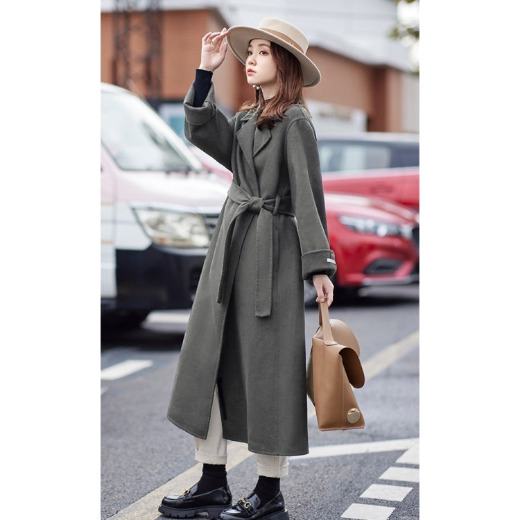 Winter Solid Color Double-sided Mid-length Loose Woolen Coat With Belt for Women