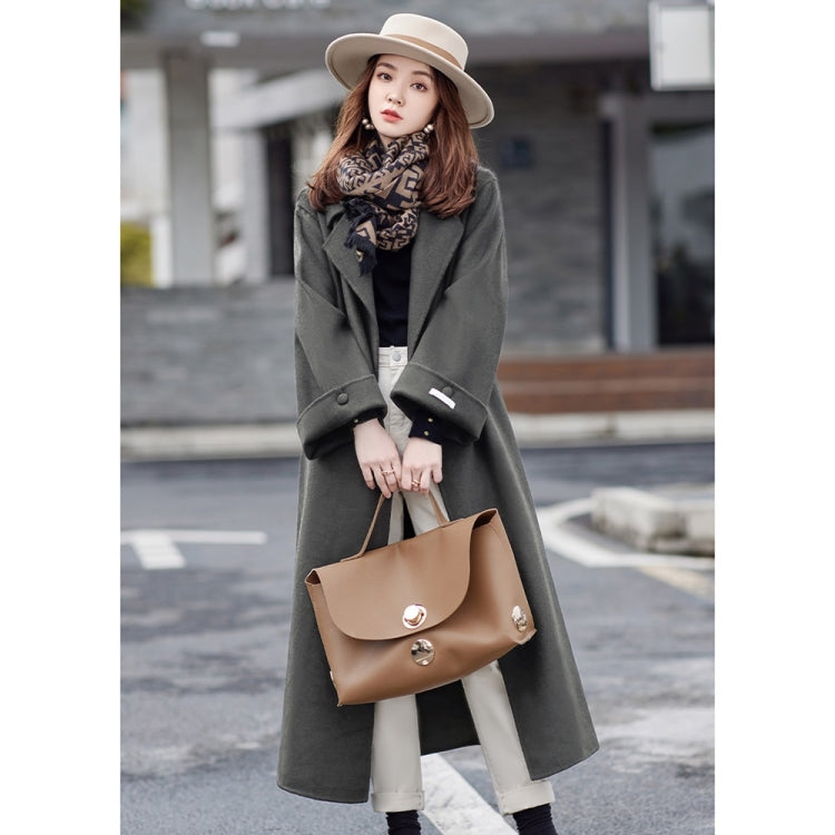 Winter Solid Color Double-sided Mid-length Loose Woolen Coat With Belt for Women