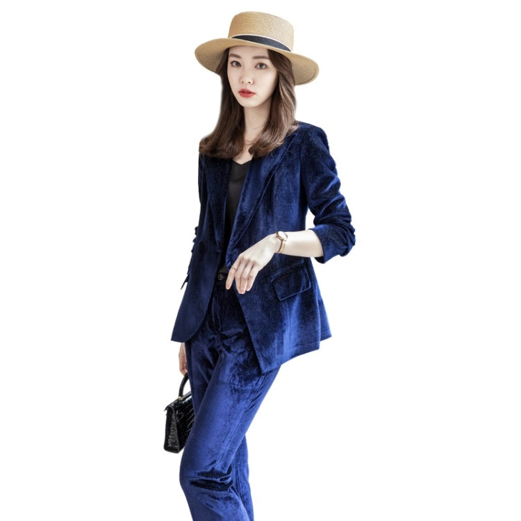 Autumn Winter Gold Velvet Fabric Suit Jacket + Trousers Suit for Ladies