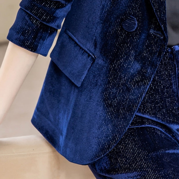 Autumn Winter Gold Velvet Fabric Suit Jacket + Trousers Suit for Ladies