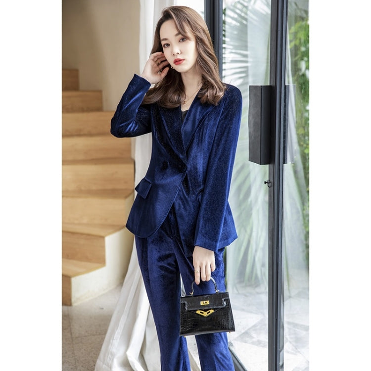 Autumn Winter Gold Velvet Fabric Suit Jacket + Trousers Suit for Ladies