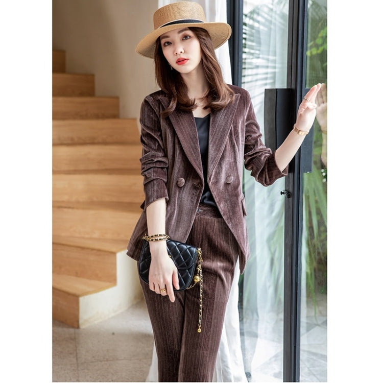 Autumn Winter Gold Velvet Fabric Suit Jacket + Trousers Suit for Ladies
