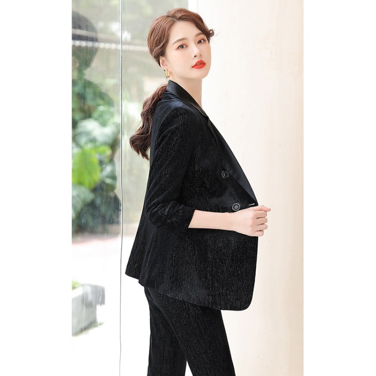 Autumn Winter Smooth Lapel Gold Velvet Fabric Suit Jacket + Trousers Suit for Ladies