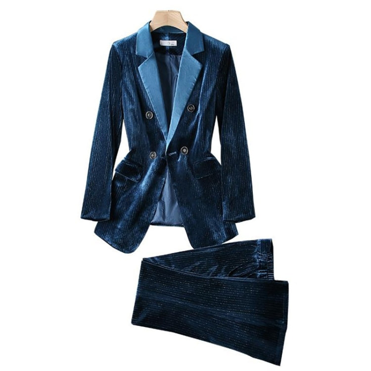 Autumn Winter Smooth Lapel Gold Velvet Fabric Suit Jacket + Trousers Suit for Ladies