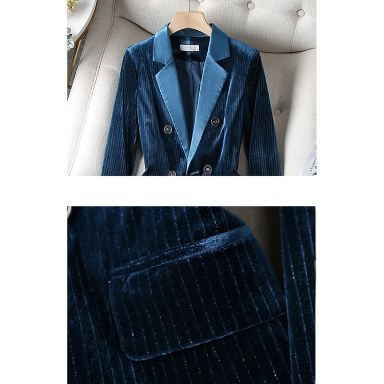 Autumn Winter Smooth Lapel Gold Velvet Fabric Suit Jacket + Trousers Suit for Ladies