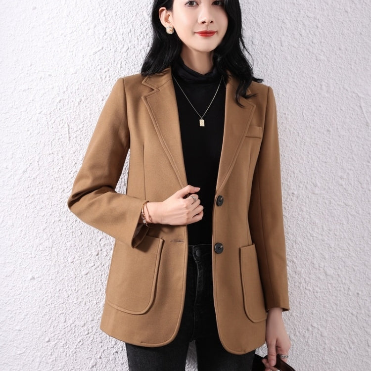 Fall Pure Color Woolen Blazer For Ladies