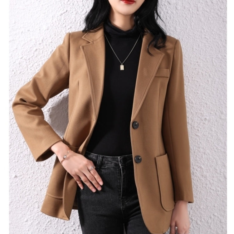 Fall Pure Color Woolen Blazer For Ladies