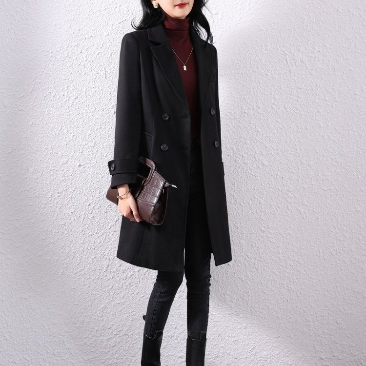 Fall Solid Color Double-sided Mid-length Woolen Coat For Ladies