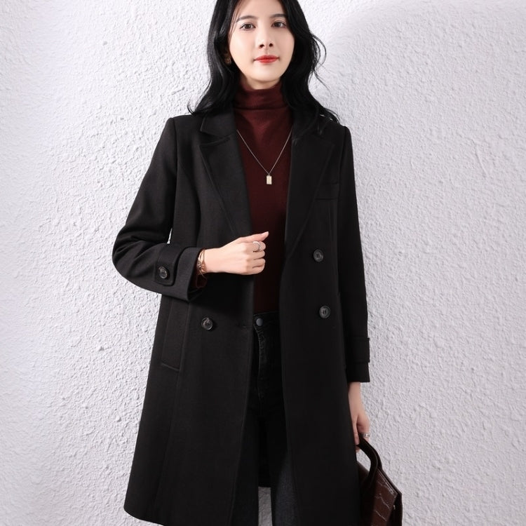 Fall Solid Color Double-sided Mid-length Woolen Coat For Ladies