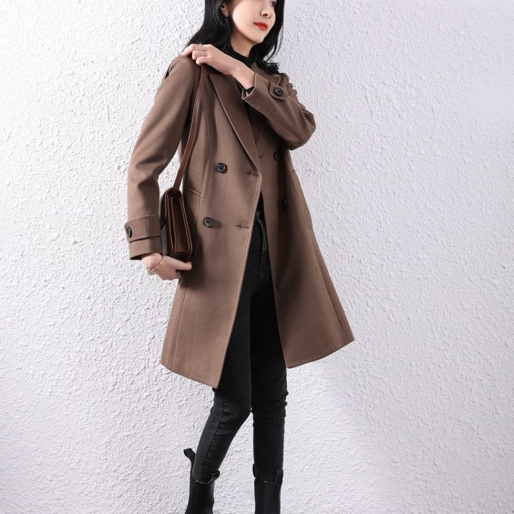 Fall Solid Color Double-sided Mid-length Woolen Coat For Ladies