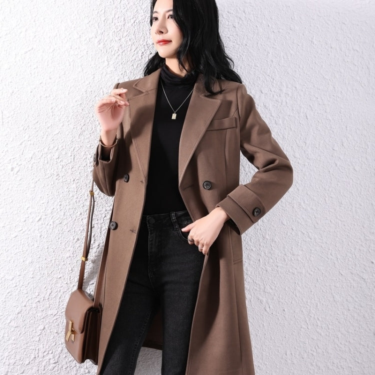 Fall Solid Color Double-sided Mid-length Woolen Coat For Ladies
