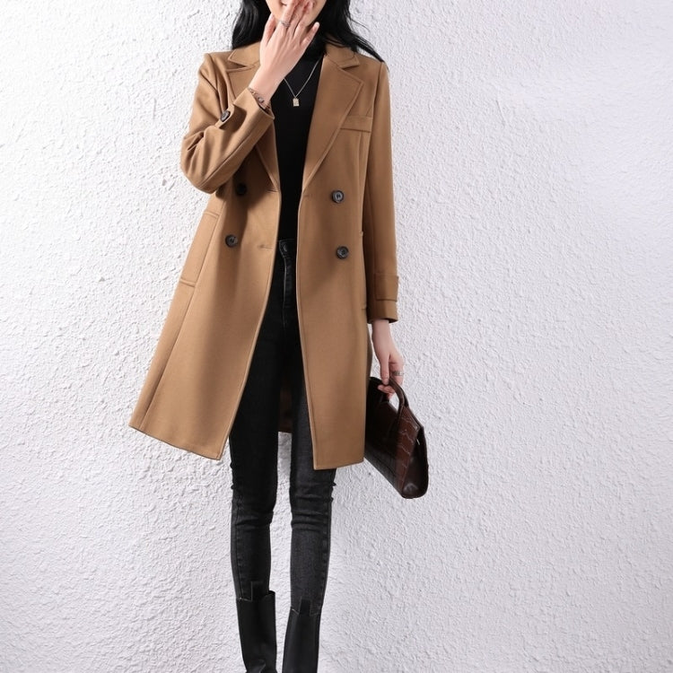 Fall Solid Color Double-sided Mid-length Woolen Coat For Ladies