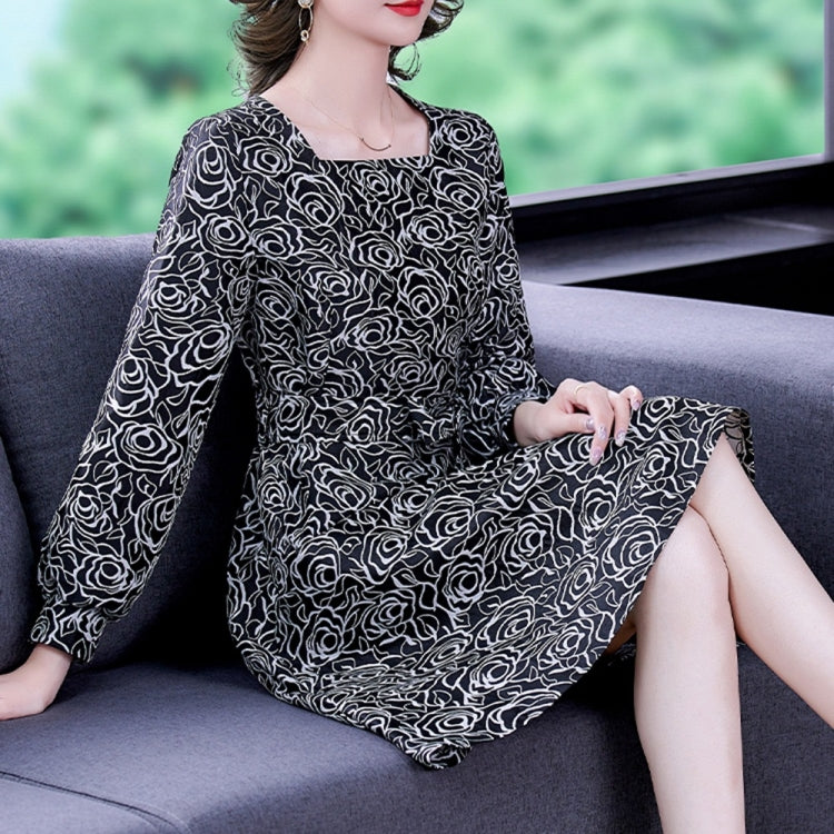 Retro Jacquard Puff Sleeve Mid-length Dress