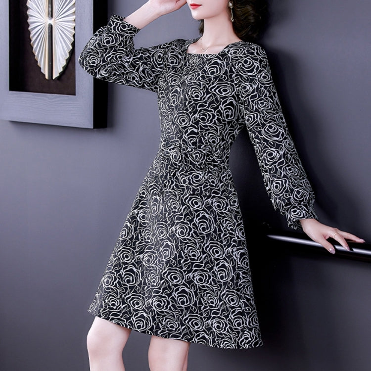 Retro Jacquard Puff Sleeve Mid-length Dress