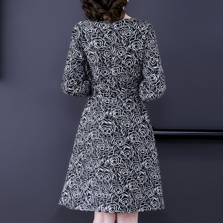 Retro Jacquard Puff Sleeve Mid-length Dress