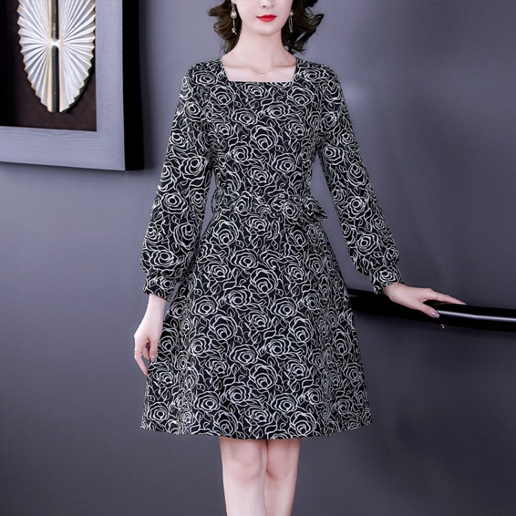 Retro Jacquard Puff Sleeve Mid-length Dress