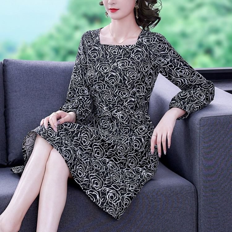Retro Jacquard Puff Sleeve Mid-length Dress