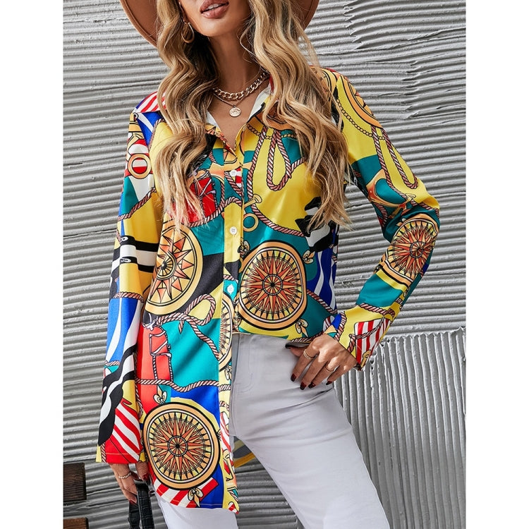 Retro Print Long Sleeve Shirt for Ladies